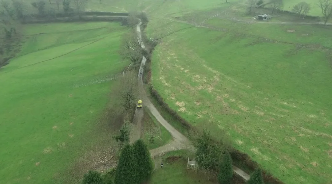 Prados y caminos de Porto de Bois vistos desde el aire